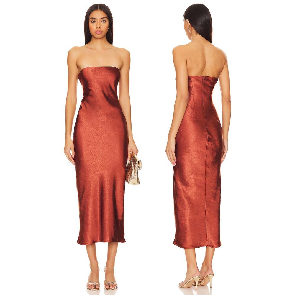 More To Come Emma Strapless Maxi Dress Satin Formal Party Cocktail Evening NYE M